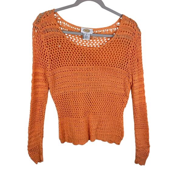 Talbots Vintage 100% Mercerized Cotton Orange Crocheted Open Knit Sweater Size M - Picture 1 of 5